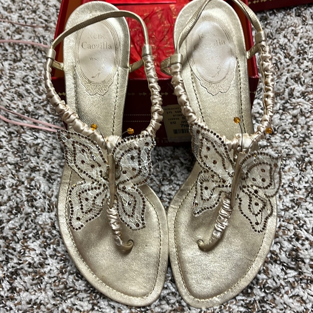 Rene Caovilla, size 7 1/2, beautiful gold flats with butterfly